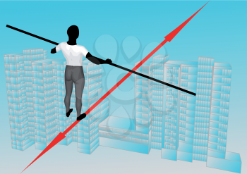 concept of business growth. rope walker, city and sky