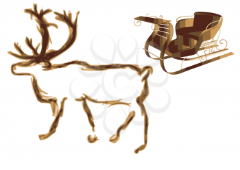 reindeer and sledge isolated on white background