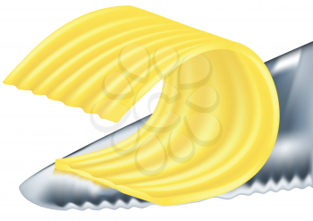 cheese or butter on the knife isolated on a white background