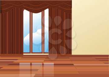 brown curtains  on the window in empty room