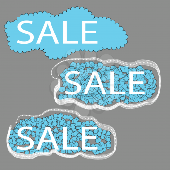 sale. set of three cloude tag on a gray background