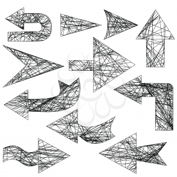 arrows as spidernet in black and white isolated on white background