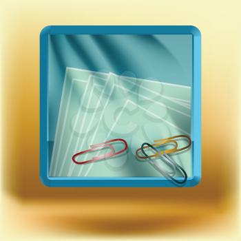 icon with clips and paper.close up of a metal paper clip and paper