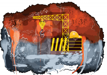 under construction background with crane and helmet