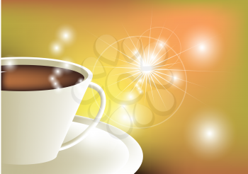 coffee and sunlight. cup of beverage on abstract multicolor background
