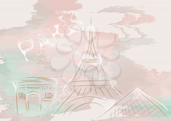 paris, abstract skyline with multicolored clouds
