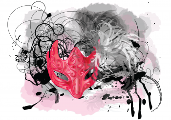 red mask with feather on abstract background