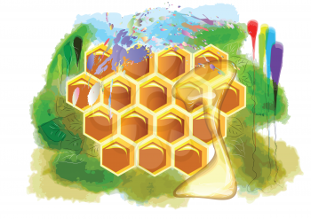 summer honey. beeswax and honey on abstract multicolor background