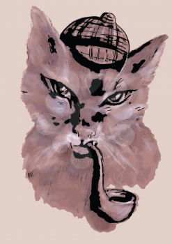 cat with tobacco pipe and a hat 