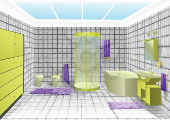 bathroom interior with green sanitary. 10 EPS