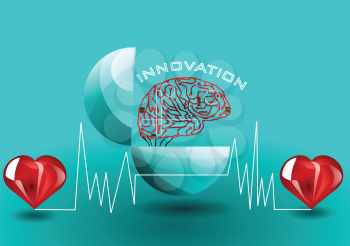 innovation scheme, two heart and brain connected with heartbeat