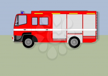 fire truck. red fire truck with white stripes