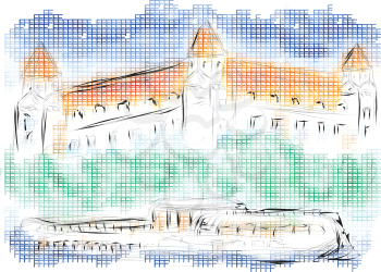 bratislava. abstract illustration of old  castle on multicolor background