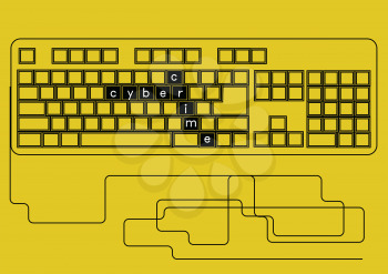 cyber crime. keyboard with text on yellow background