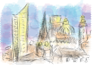 leipzig. abstract illustration of city on multicolor background