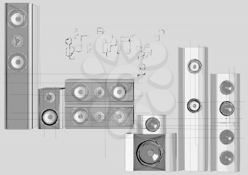speakers. group of audio speakers with abstract notes