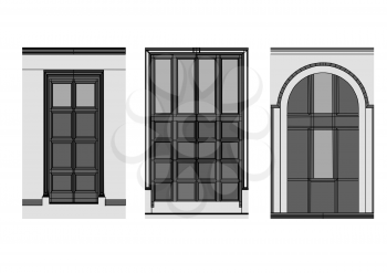 doors on white. set of three doors