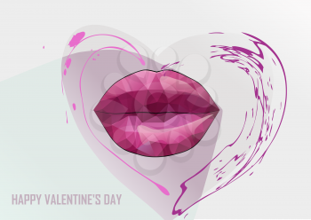 red lips and heart. triangular mouth on abstract background