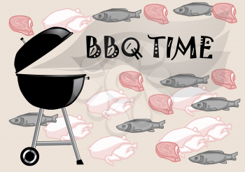 barbecue time. abstract background with meat, fish and chicken