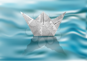 paper boat on water. White paper boat in the blue waves