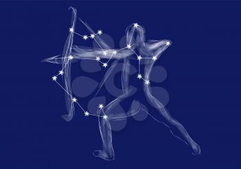 sagittarius. abstract zodiac sign on blue background