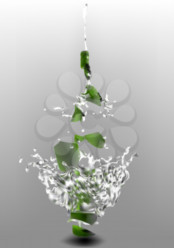 broken wine bottle and splash. mesh vector illustration