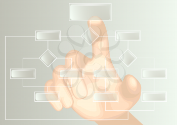 flowchart and hand. abstract scheme isolated on a white background