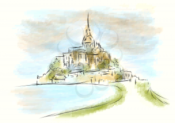 mont saint michel abstract illustration on multicolor background