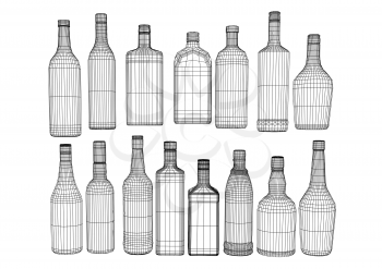 wine bottles set isolated on white background
