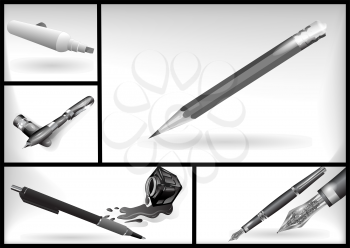 set of writing accessories isolated on a white background