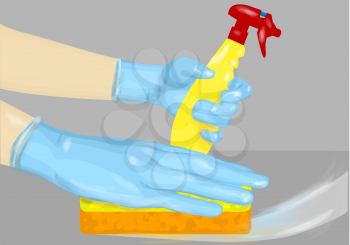 cleaning. human hands with detergent and sponge