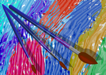 brushes on abstract multicolor paint background