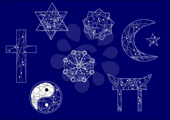 symbols of religion on blue background