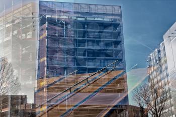 construction double exposure abstract blurred double exposure city building