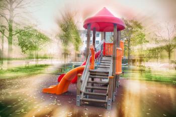double exposure of the playground Colorful children play houses