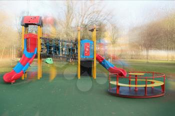double exposure of the playground Colorful children play houses