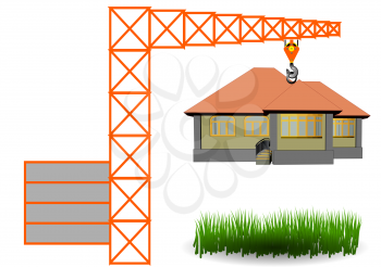 construction concept. abstract crane and house isolated on white