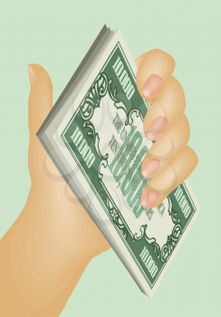 hand holding money. hand with money isolated on green