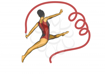 Female gymnast  with ribbon isolated on white