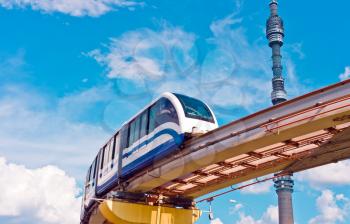 Cityscape with monorail train and TV tower Ostankino, Moscow, Russia, East Europe
