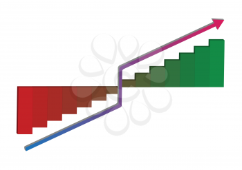 Graph and Arrow showing growth progress on white background, Vector Illustration