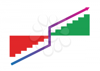 Graph and Arrow showing growth progress on white background, Vector Illustration
