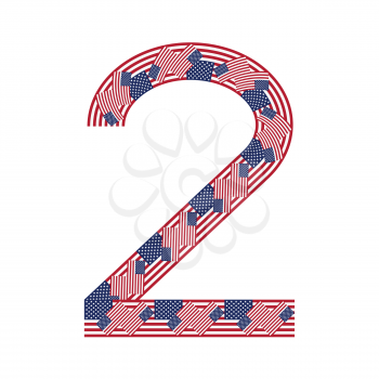 Number 2 made of USA flags on white background from USA flag collection, Vector Illustration
