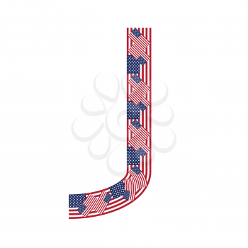 Letter J made of USA flags on white background from USA flag collection, Vector Illustration
