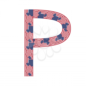 Letter P made of USA flags on white background from USA flag collection, Vector Illustration
