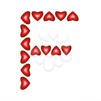 Letter F made of hearts on white background
