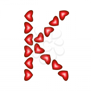 Letter K made of hearts on white background
