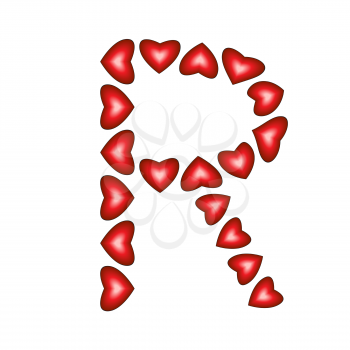 Letter R made of hearts on white background
