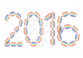 New Year 2016 made in rainbow colors on white background