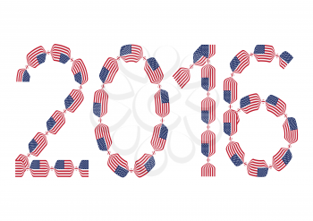 New Year 2016 made from USA flags in form of candies on white background